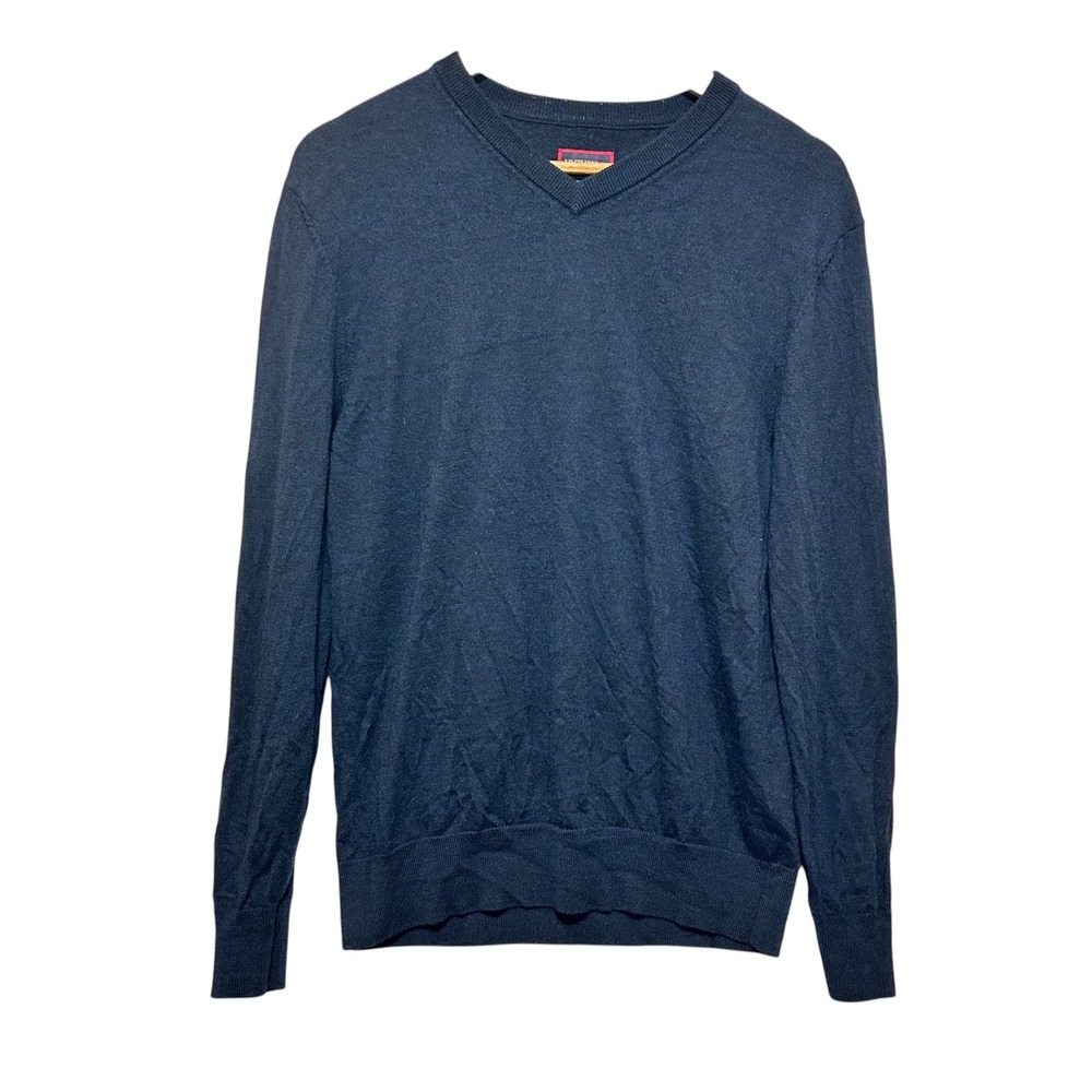 Untuckit Men Sweater M Navy Merino Wool‎ V Neck Classic Knit Preppy Minimalist